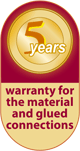 Знак "Гарантия на материал и клеевые соединения 5 лет"